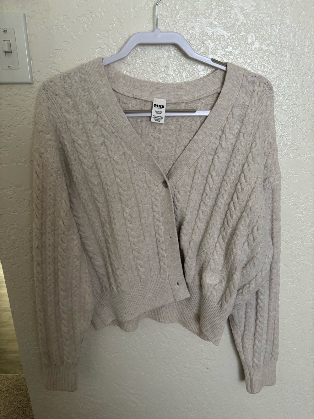 PINK Victoria's Secret Neutral Cable-Knit V-Neck Cardigan